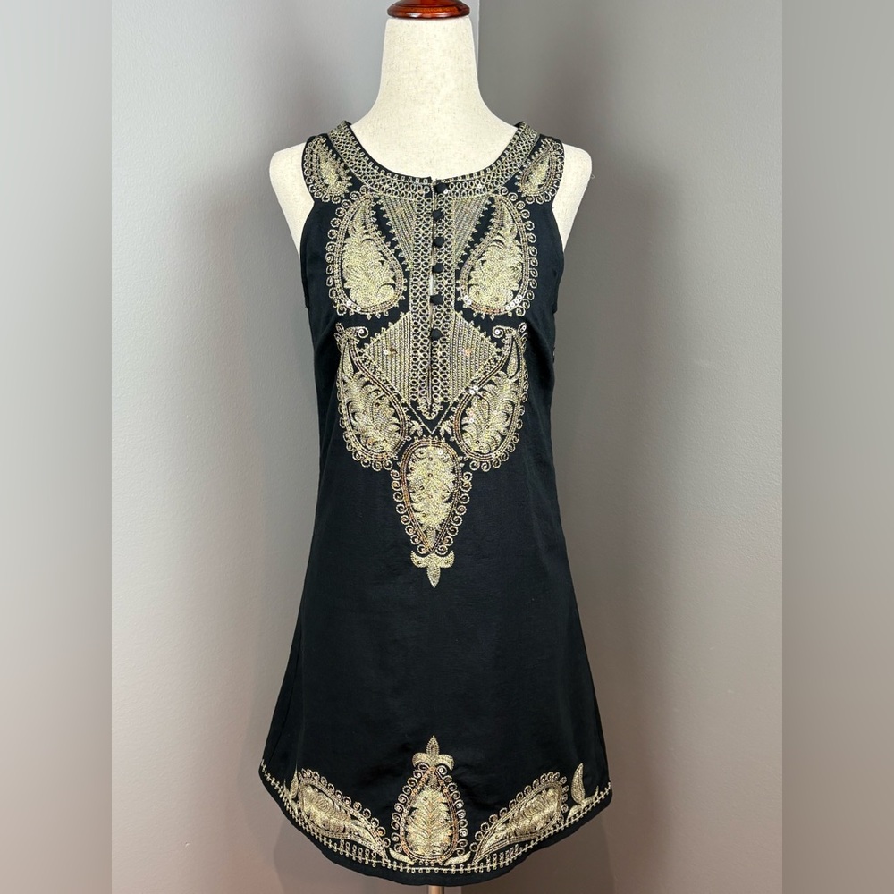 Free People Midi Dress Size 4 Black Sequins Paisley Cocktail Party Bohemian